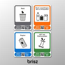 Brisz 4 afvalstickers A4 formaat met afbeelding - Scan de QR codes, leer en weet meer per afvalstroom -Kliko sticker -PMD - A4 - Container stickers- Recycle stickers - Restafval | Papier | PMD | GFT | afval sticker |  Rijkswaterstaat